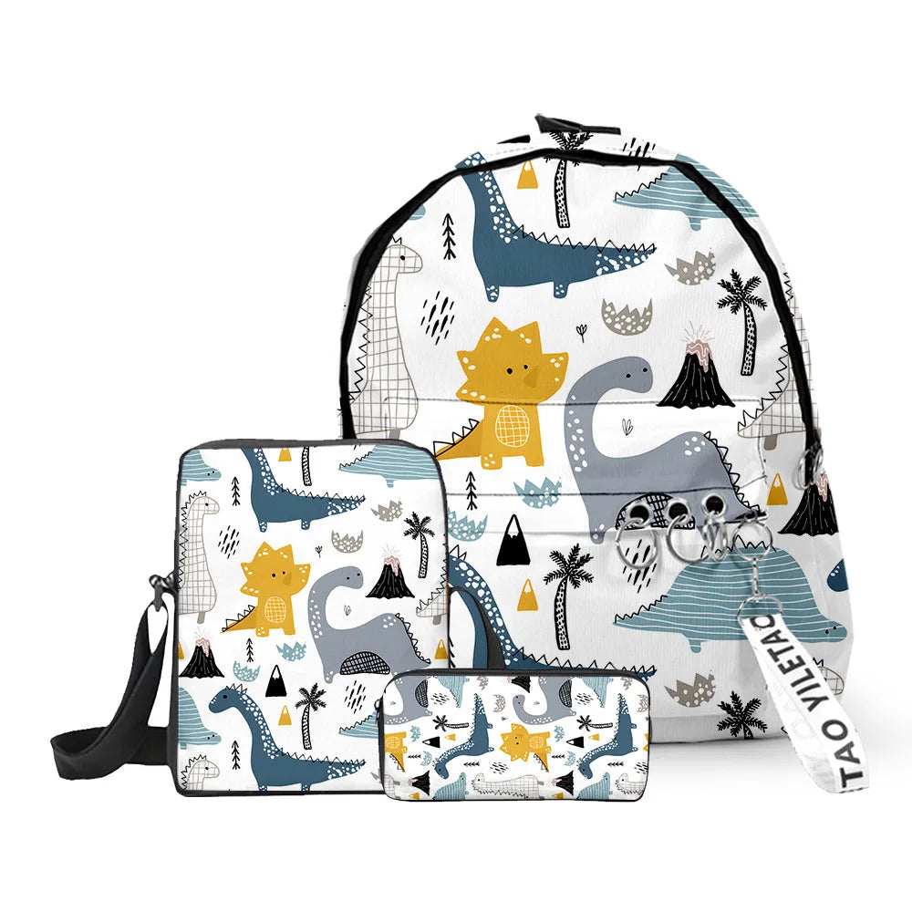 Ensemble sac à dos, trousse et sacoche dinosaures